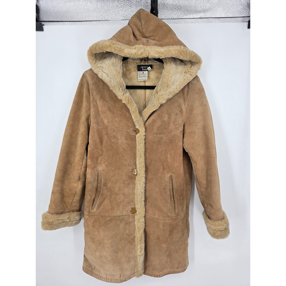Dennis Basso Suede Fur Lined‎ Hooded Coat Tan Genuine Leather Lined Warm XS